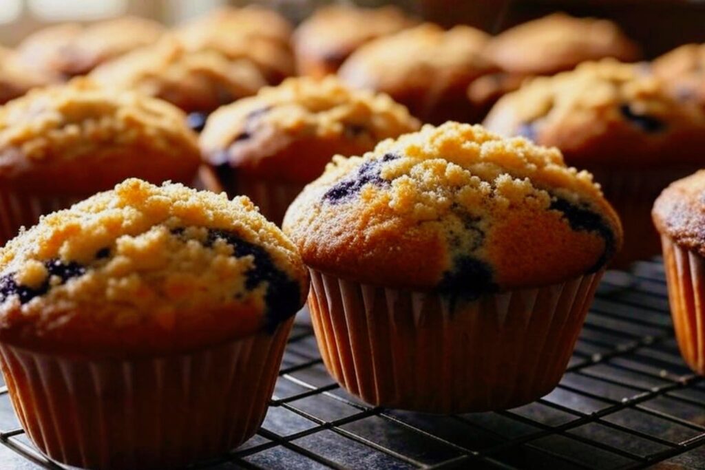 Bakery Style Blueberry Muffins
muffins cooling on a wire rack