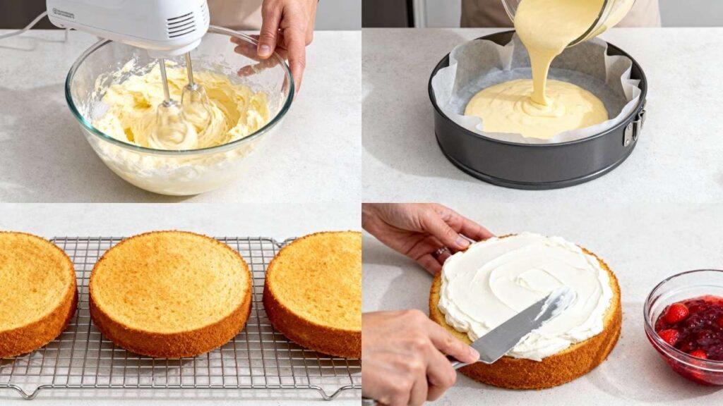 instructions for strawberry vanilla layer cake recipe