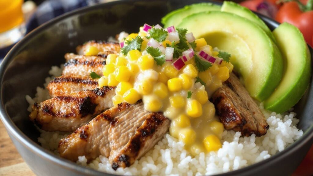 street corn chicken rice bowls