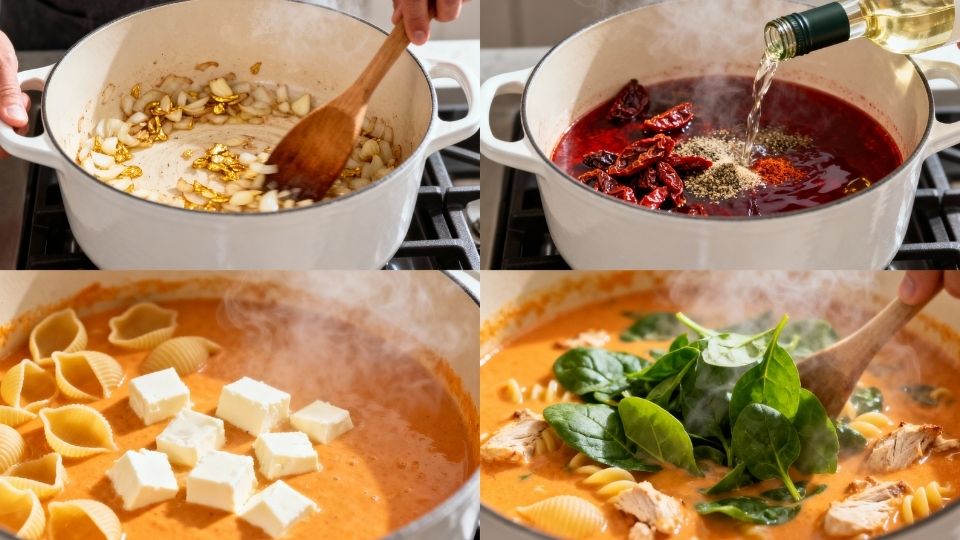creamy tuscan chicken pasta soup instructions