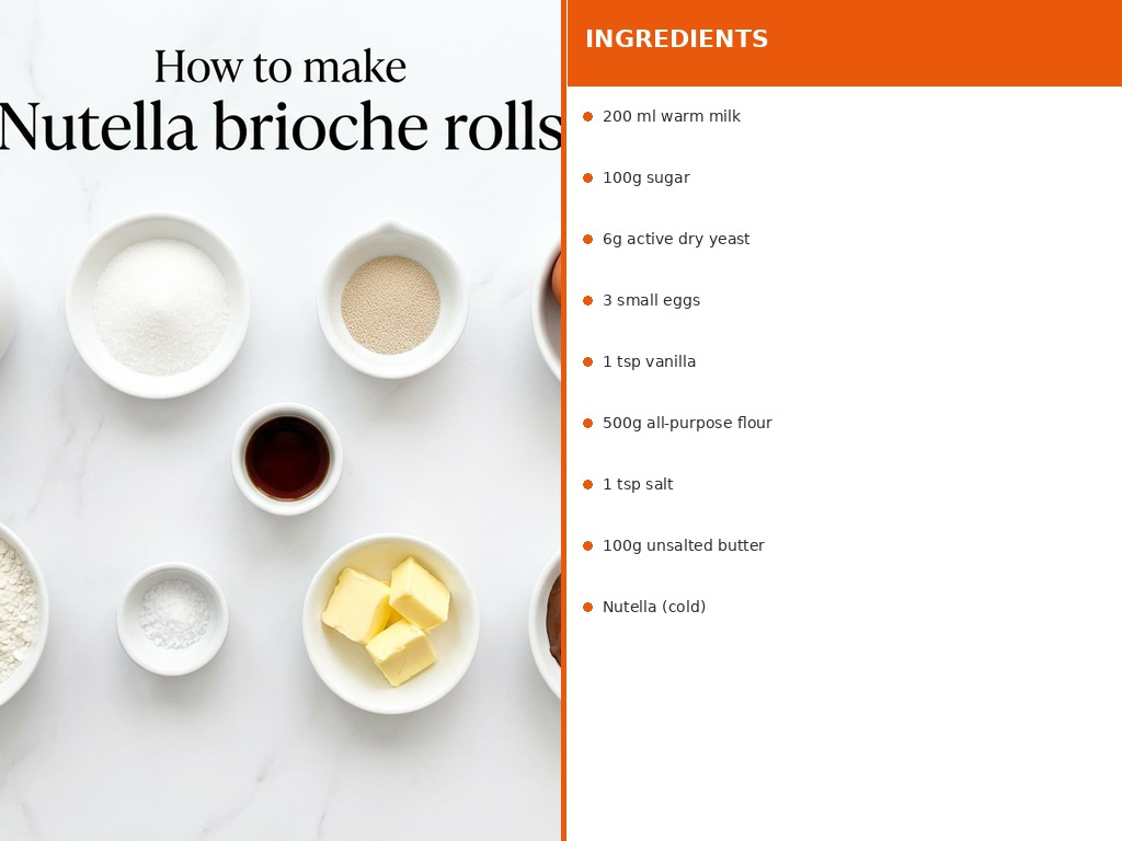 Brioche ingredients flat lay milk eggs flour butter and chocolate spread